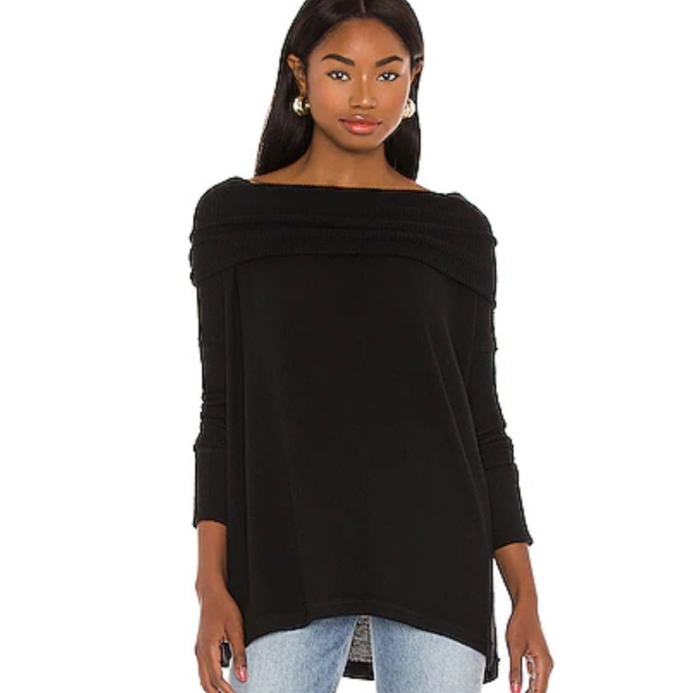 Free People Juicy Black Long Sleeve Split Back Top Size Small